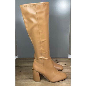 Steve Madden Lizah Knee High Boots Women's Size 8 Camel Brown Block Heel Zip